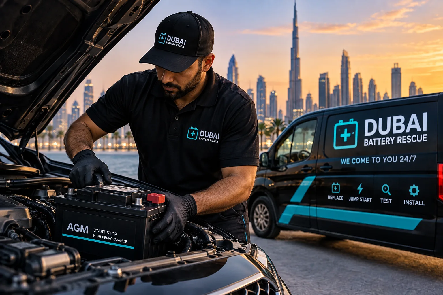 Mobile car battery replacement service in Dubai